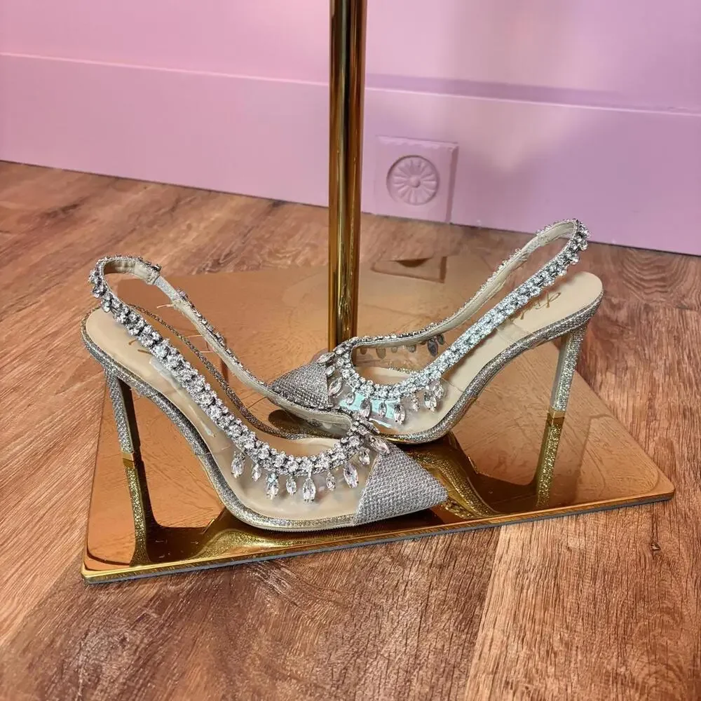 thalia sodi rhinestone slingback heel sz 5.5 silver prom homecoming formal